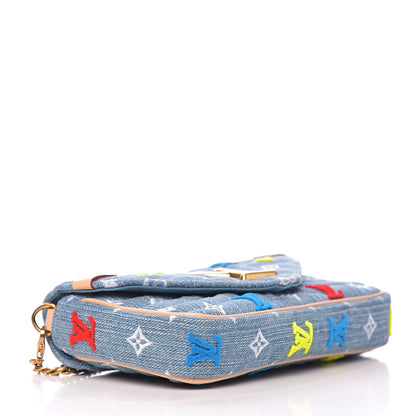Louis Vuitton Embroidered Monogram Denim New Wave Chain Pochette Blue 4 of 13
