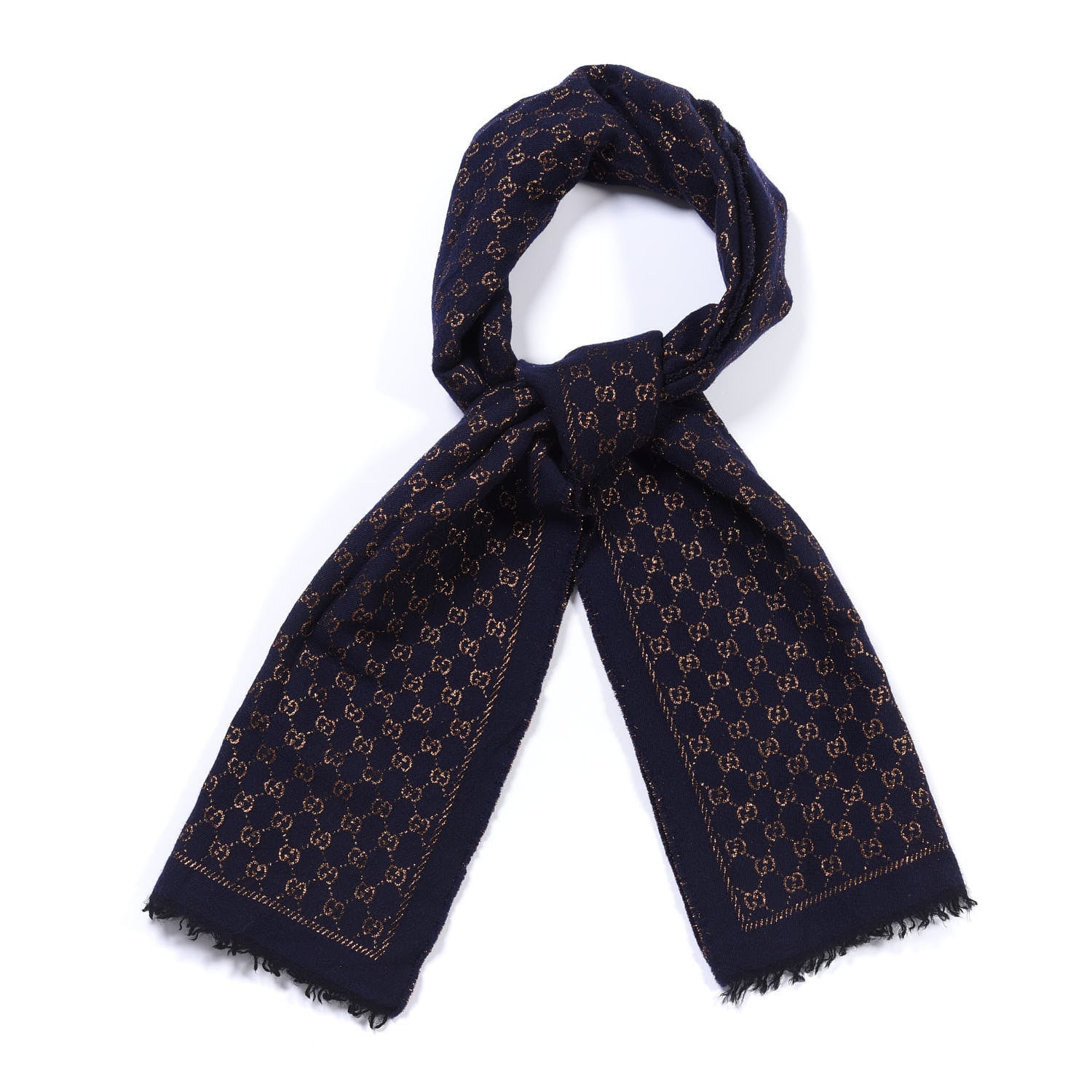 Gucci Wool Silk Jacquard GG Monogram Stenix Scarf Navy Yellow 1 of 8
