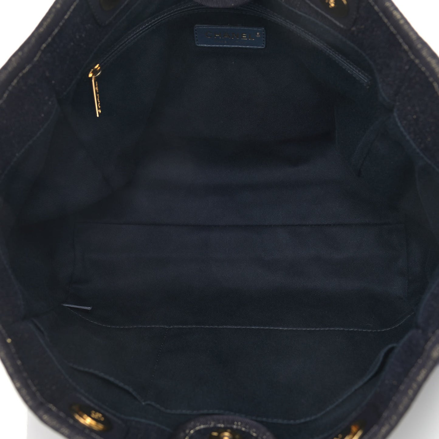 Lurex Canvas Small Deauville Tote Navy Blue Gold