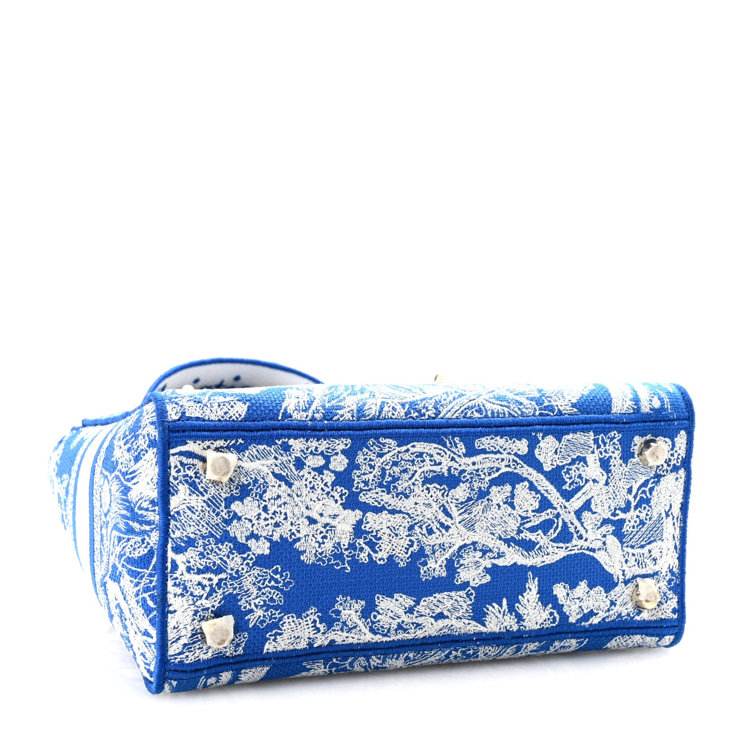 Christian Dior Canvas Toile De Jouy Reverse Embroidered Medium Lady D-Lite Fluorescent Blue 4 of 9