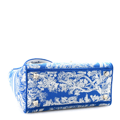 Christian Dior Canvas Toile De Jouy Reverse Embroidered Medium Lady D-Lite Fluorescent Blue 4 of 9
