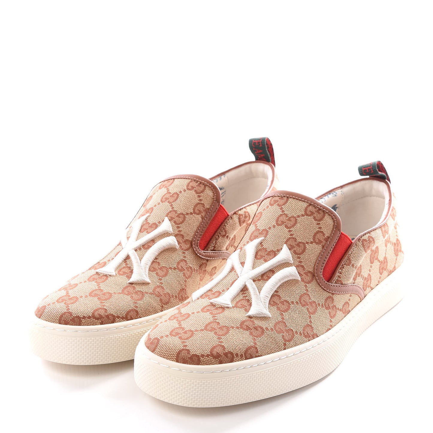 X MLB GG Monogram NY Yankees Embroidered Mens Slip On Sneakers 9 Beige Ruggine Rust