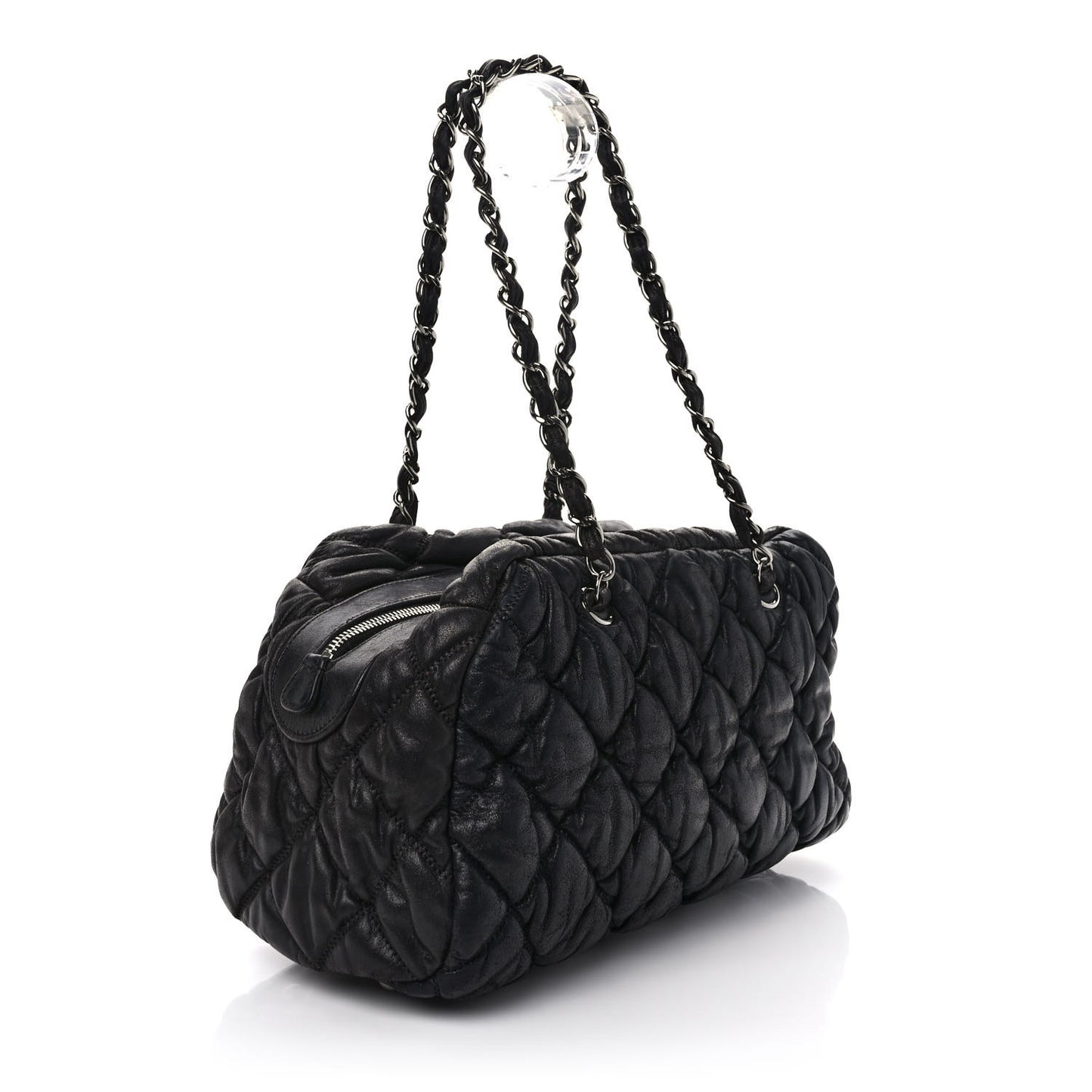 Calfskin Bubble Quilt Bowler Black