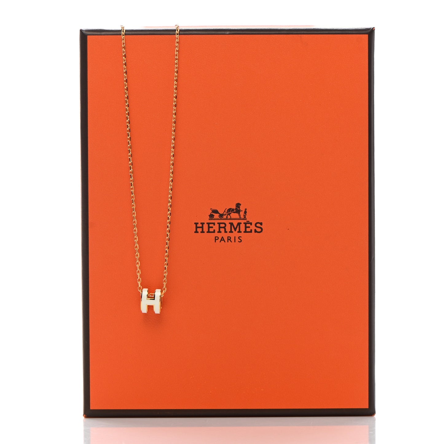 Lacquered Gold Mini Pop H Pendant Necklace White