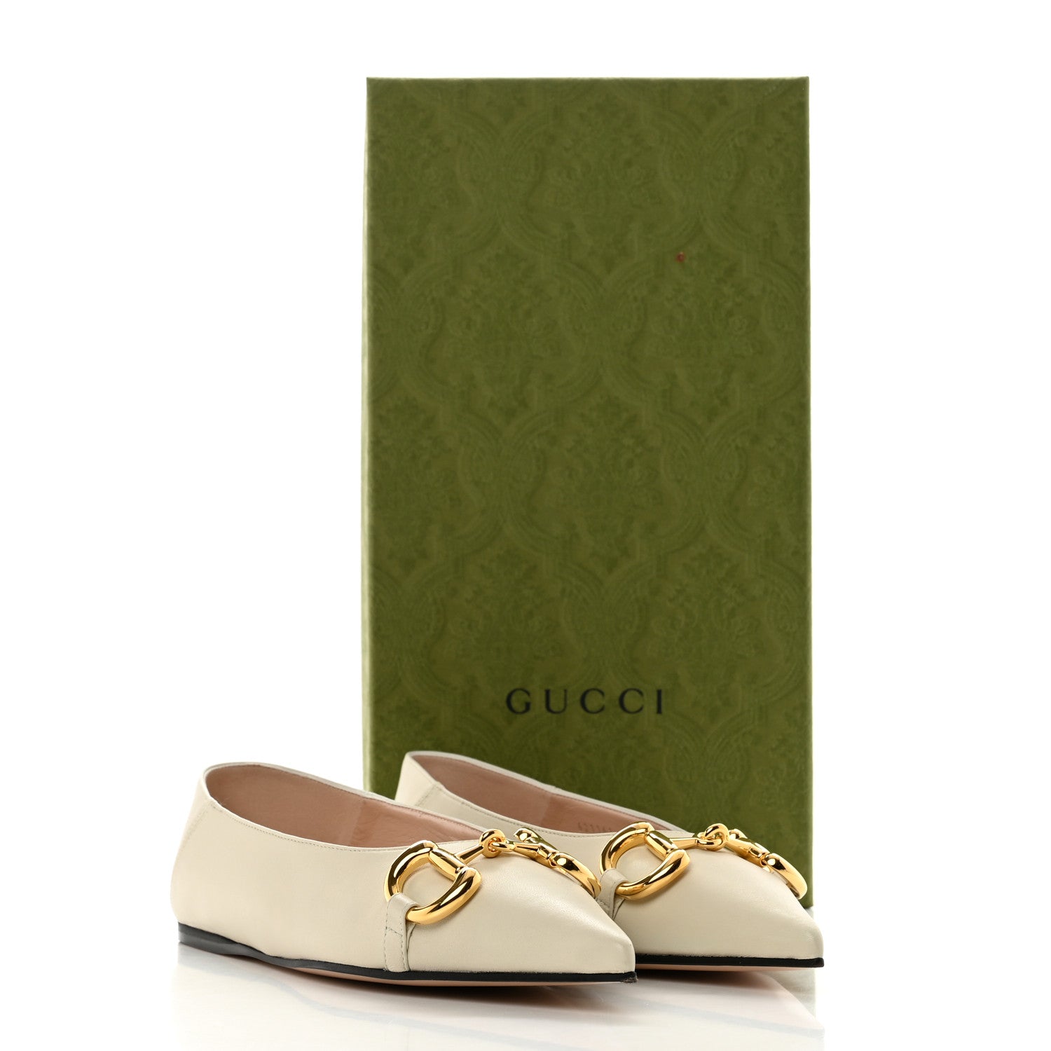 Gucci Nappa Lumiere Deva Horsebit Chain Embellished Flats 35.5 Dusty White 10 of 10
