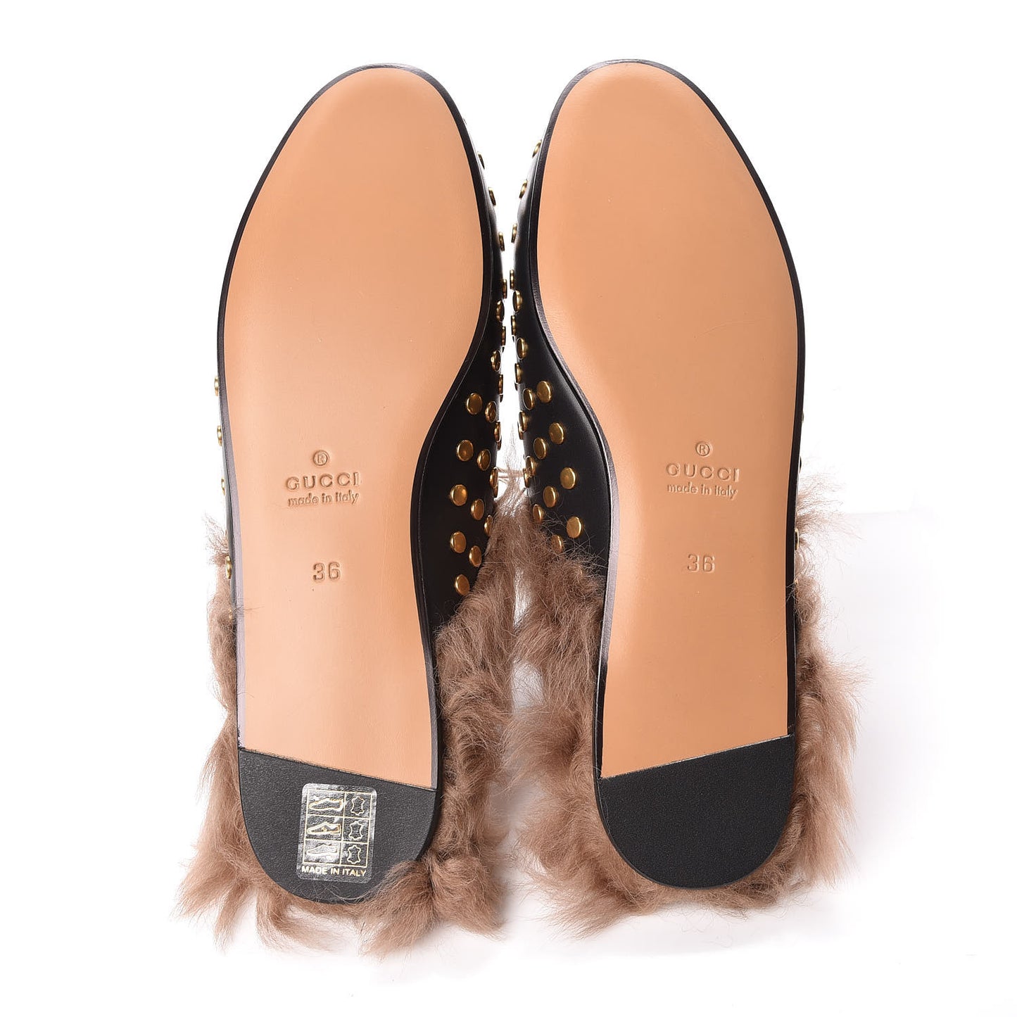 Calfskin Lambswool Studded Womens Princetown Slippers 36 Black