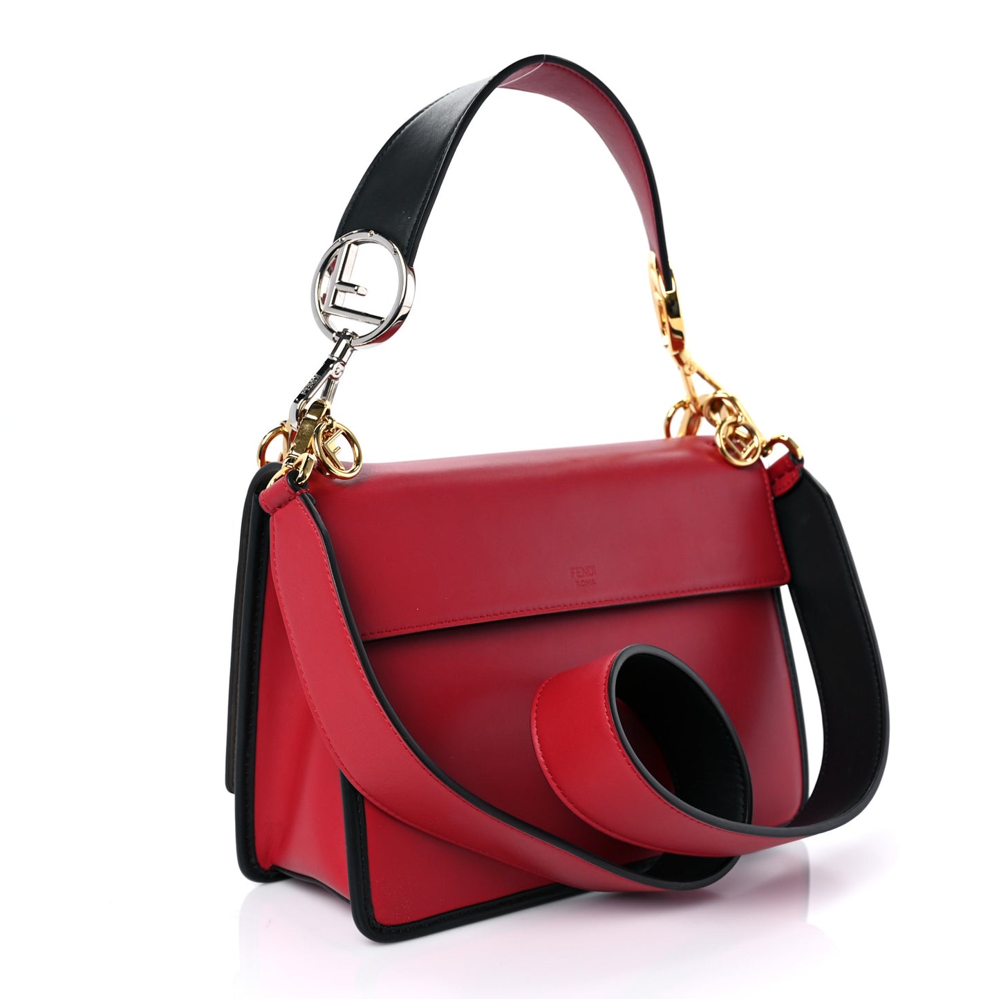 Vitello Century F is Fendi Bi-Color FF 1974 Embossed Kan I Shoulder Bag Fragola Maya Black