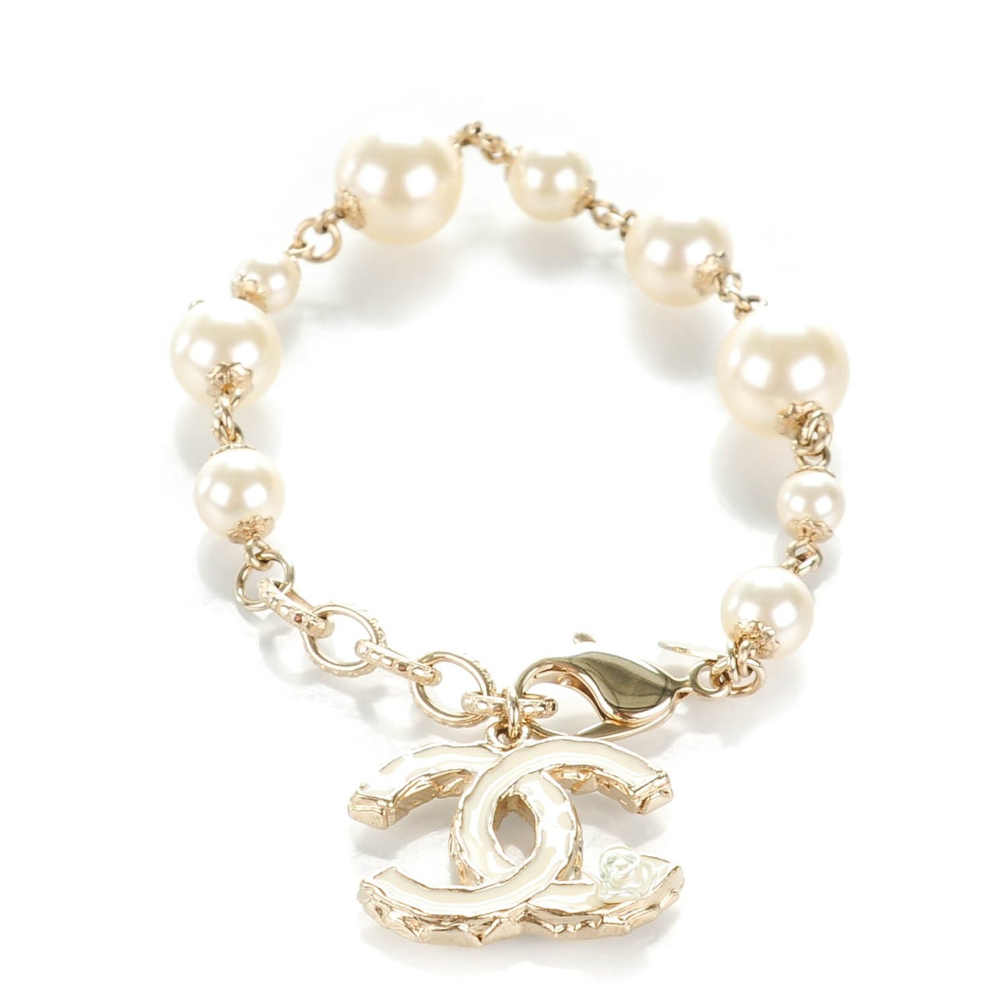 Enamel Pearl CC Camellia Bracelet Beige Gold
