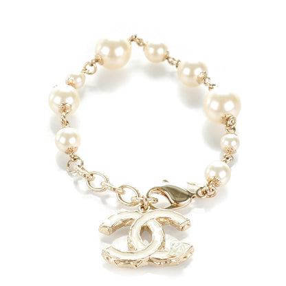 Chanel Enamel Pearl CC Camellia Bracelet Beige Gold 1 of 5