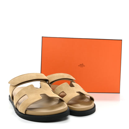 Hermes Suede Goatskin Womens Chypre Sandals 39 Beige Lin 10 of 10