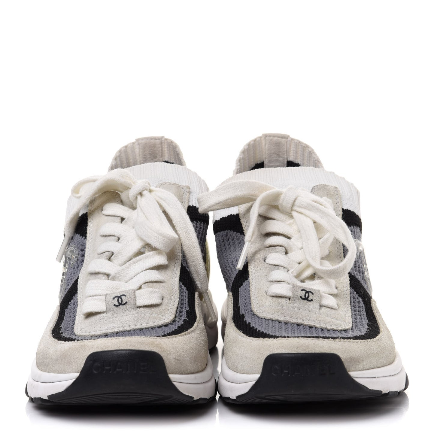 Fabric Suede Calfskin Stretch CC Sneakers Beige Black