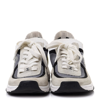 Chanel Fabric Suede Calfskin Stretch CC Sneakers Beige Black 2 of 8