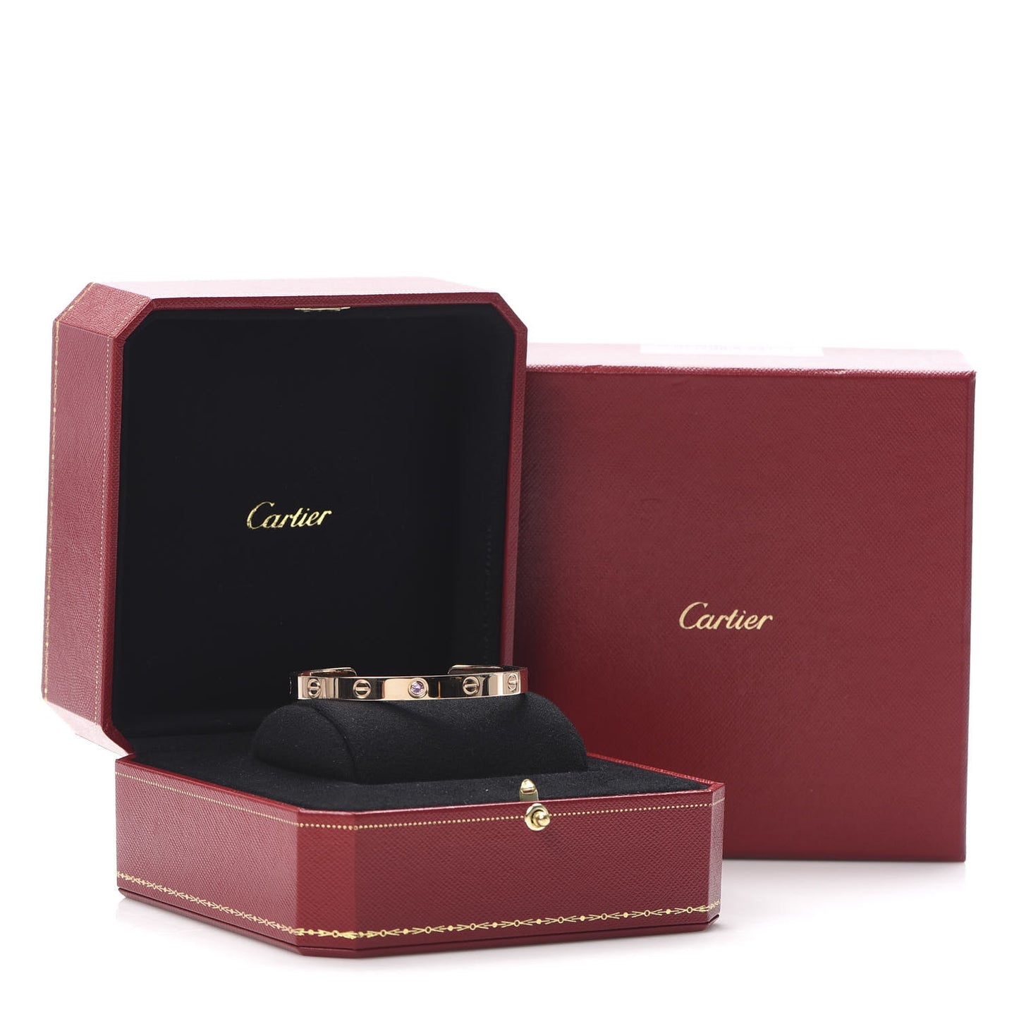 18K Pink Gold Pink Sapphire LOVE Cuff Bracelet 17