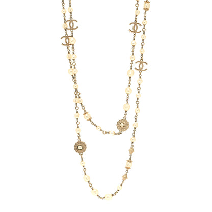 Chanel Pearl CC Flower Long Necklace White Gold 1 of 5