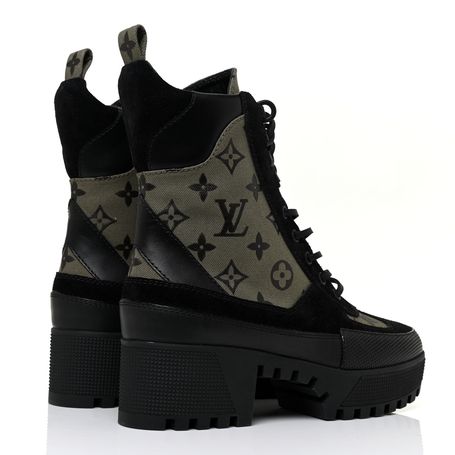 Louis Vuitton Suede Monogram Laureate Platform Desert Boots 37 Kaki Black 4 of 10