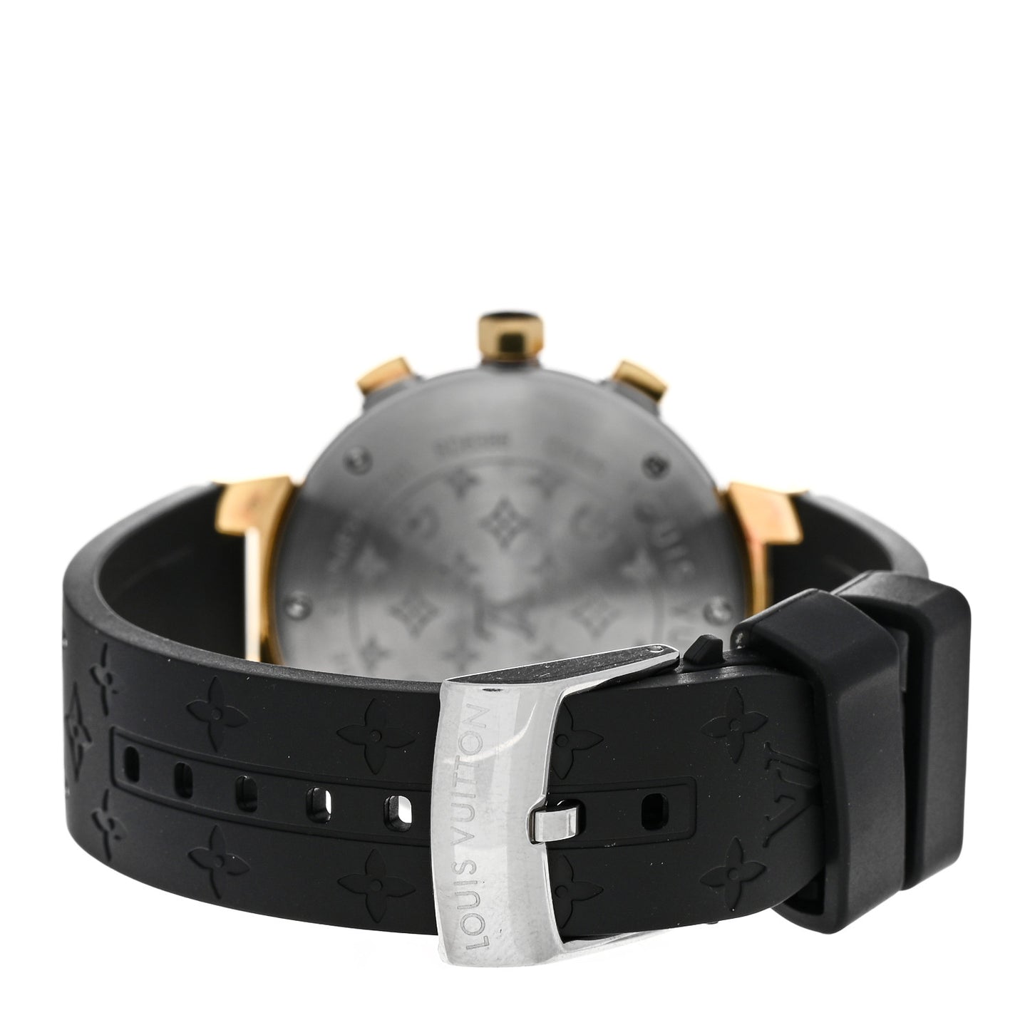 Stainless Steel 18K Yellow Gold Rubber 34mm Tambour Chronograph Quartz Watch Black