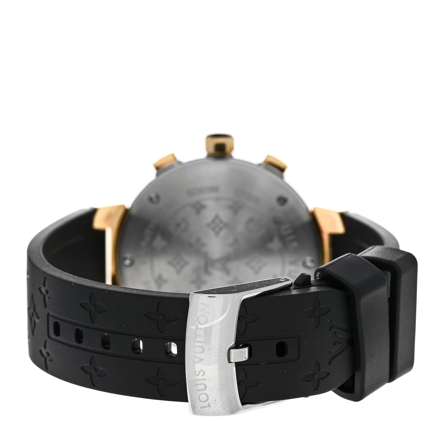 Louis Vuitton Stainless Steel 18K Yellow Gold Rubber 34mm Tambour Chronograph Quartz Watch Black 3 of 5