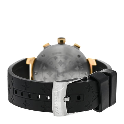 Louis Vuitton Stainless Steel 18K Yellow Gold Rubber 34mm Tambour Chronograph Quartz Watch Black 3 of 5