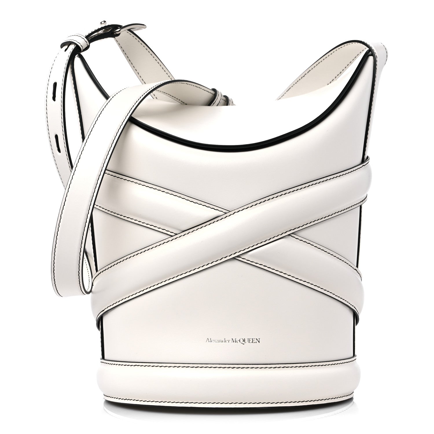 Alexander McQueen Calfskin Mini Curve Bucket Bag White 1 of 12