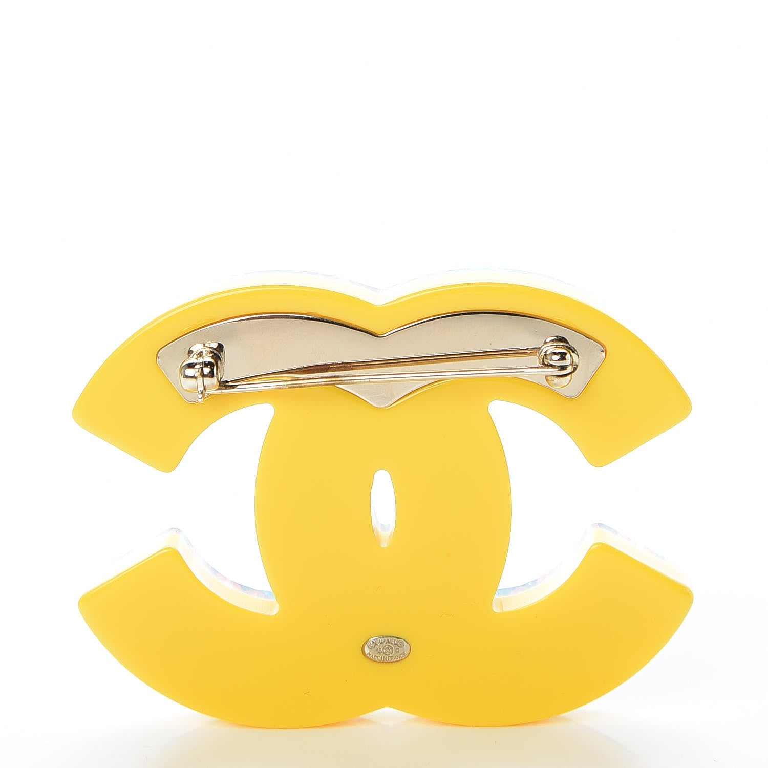 Chanel Resin Glitter Crystal CC Brooch Yellow Blue 3 of 5