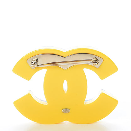 Chanel Resin Glitter Crystal CC Brooch Yellow Blue 3 of 5