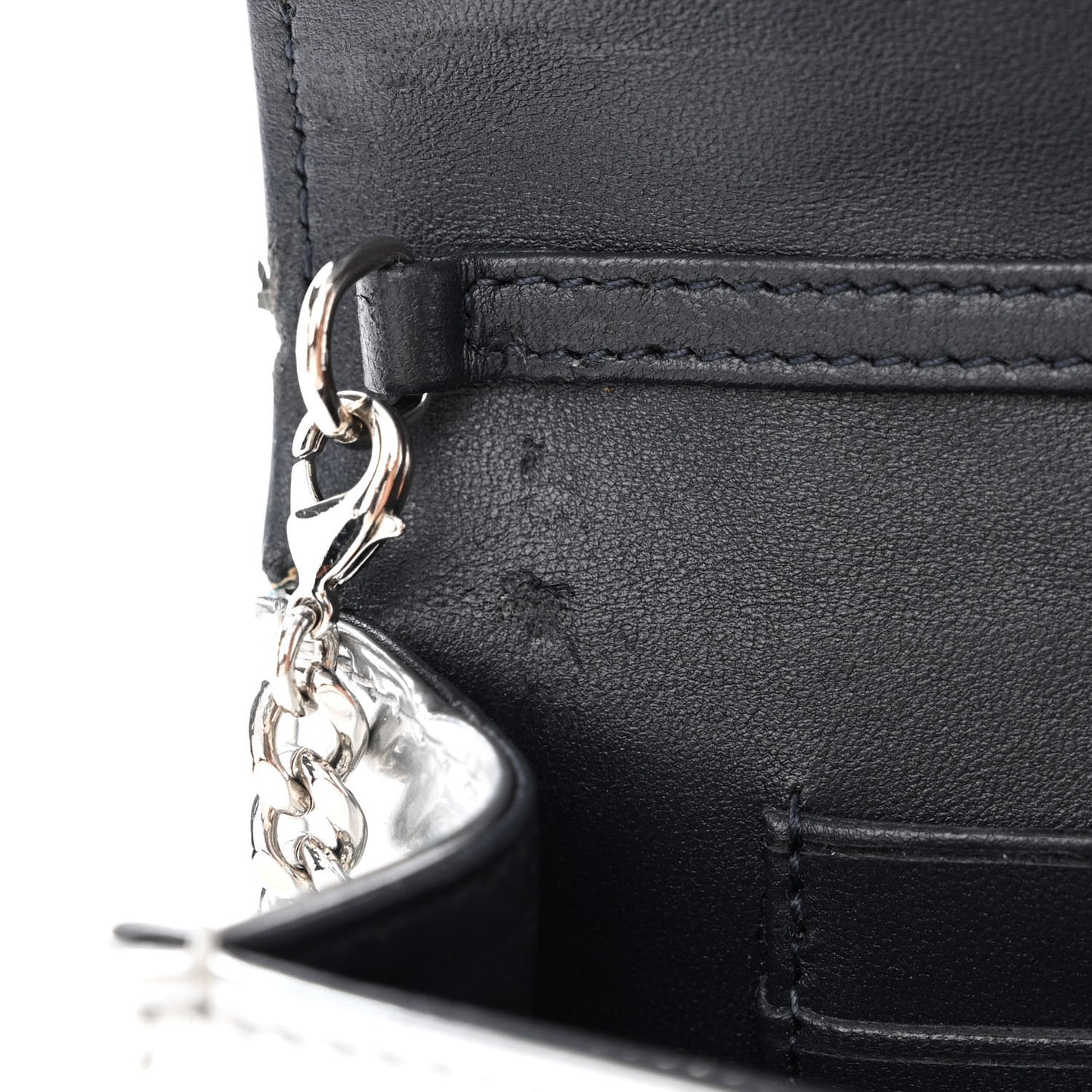 Metallic Patent Micro-Cannage Diorama Wallet on Chain Pouch Silver