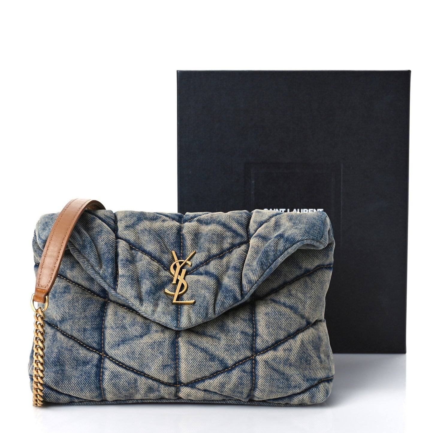 Denim Quilted Toy Loulou Puffer Monogram Chain Satchel Rodeo Blue