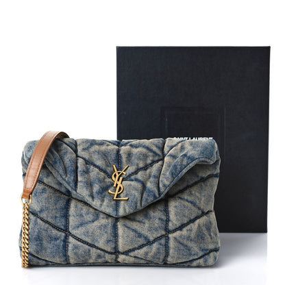 Saint Laurent Denim Quilted Toy Loulou Puffer Monogram Chain Satchel Rodeo Blue 11 of 11