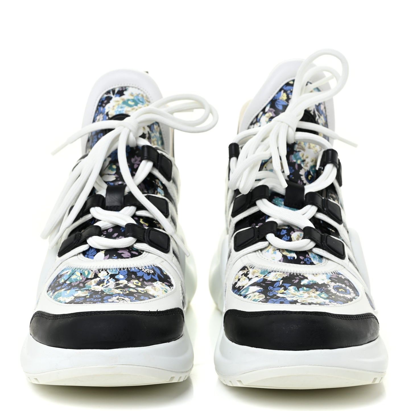Flower Printed Calfskin Monogram LV Archlight Sneakers 38.5 Black Blue