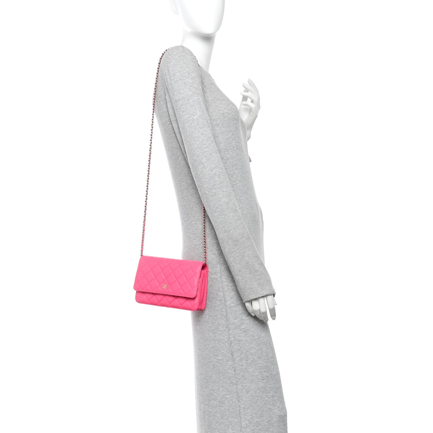 Chanel Caviar Quilted Wallet on Chain WOC Fuchsia 2 of 12