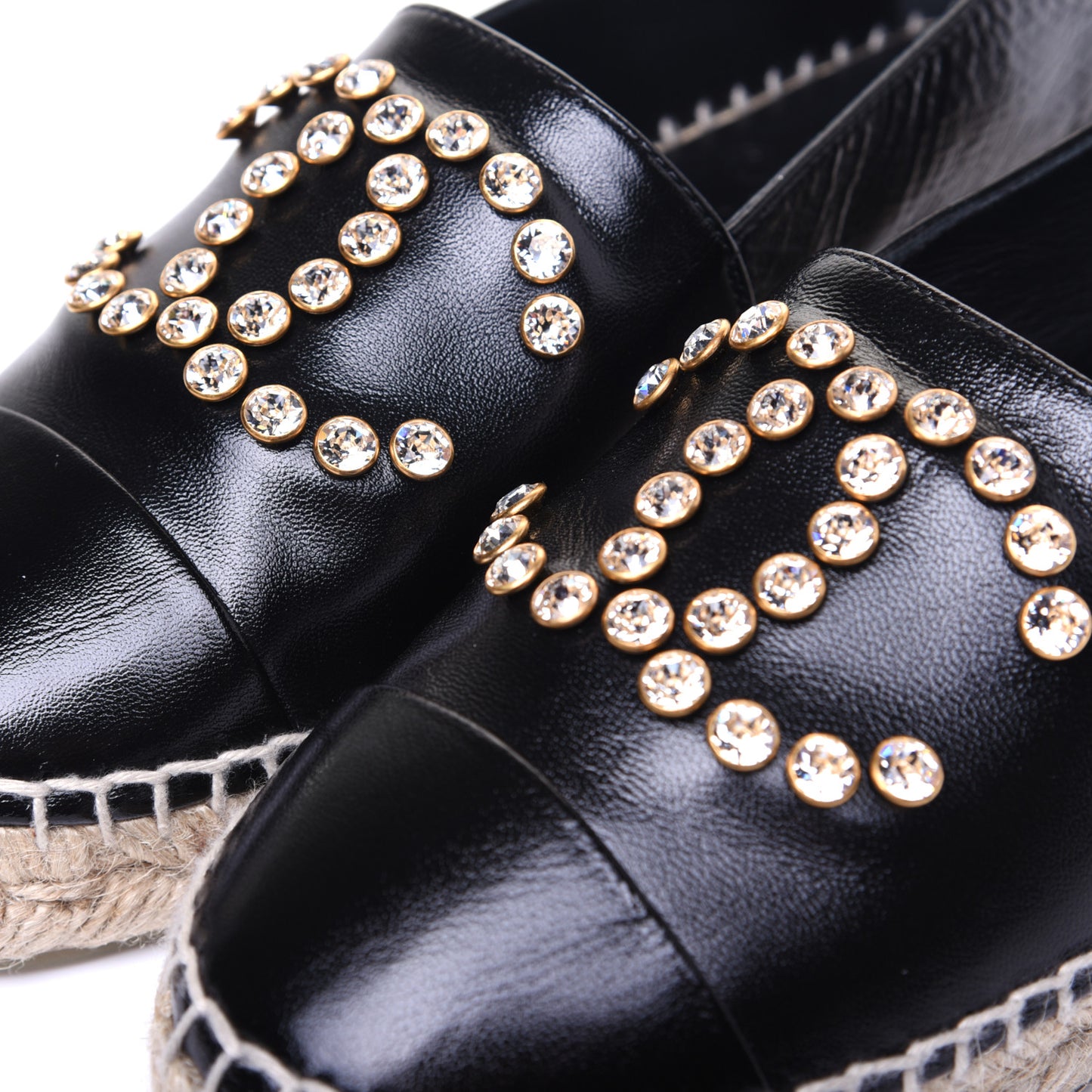 Patent Calfskin Crystal CC Espadrilles 36 Black