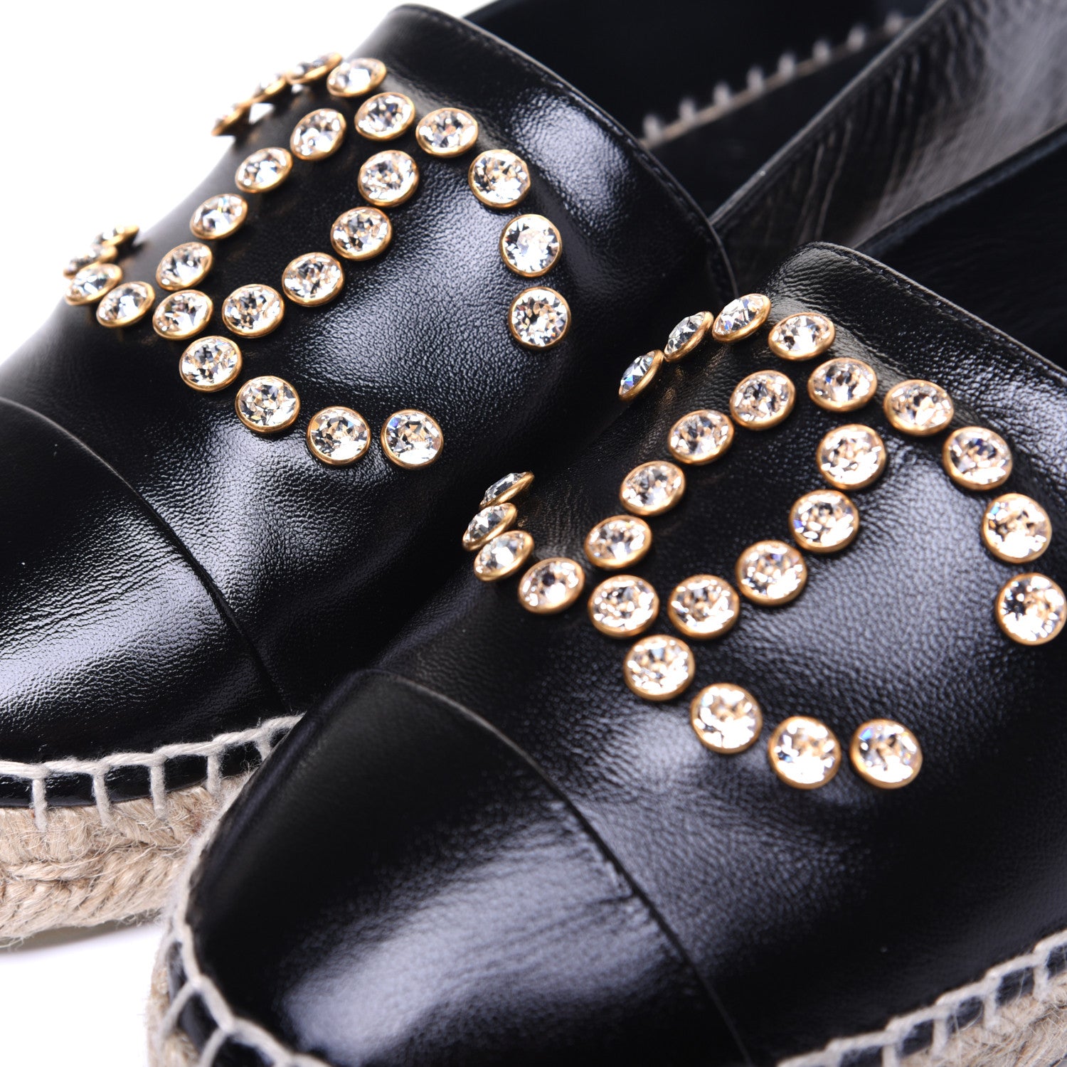 Chanel Patent Calfskin Crystal CC Espadrilles 36 Black 12 of 13