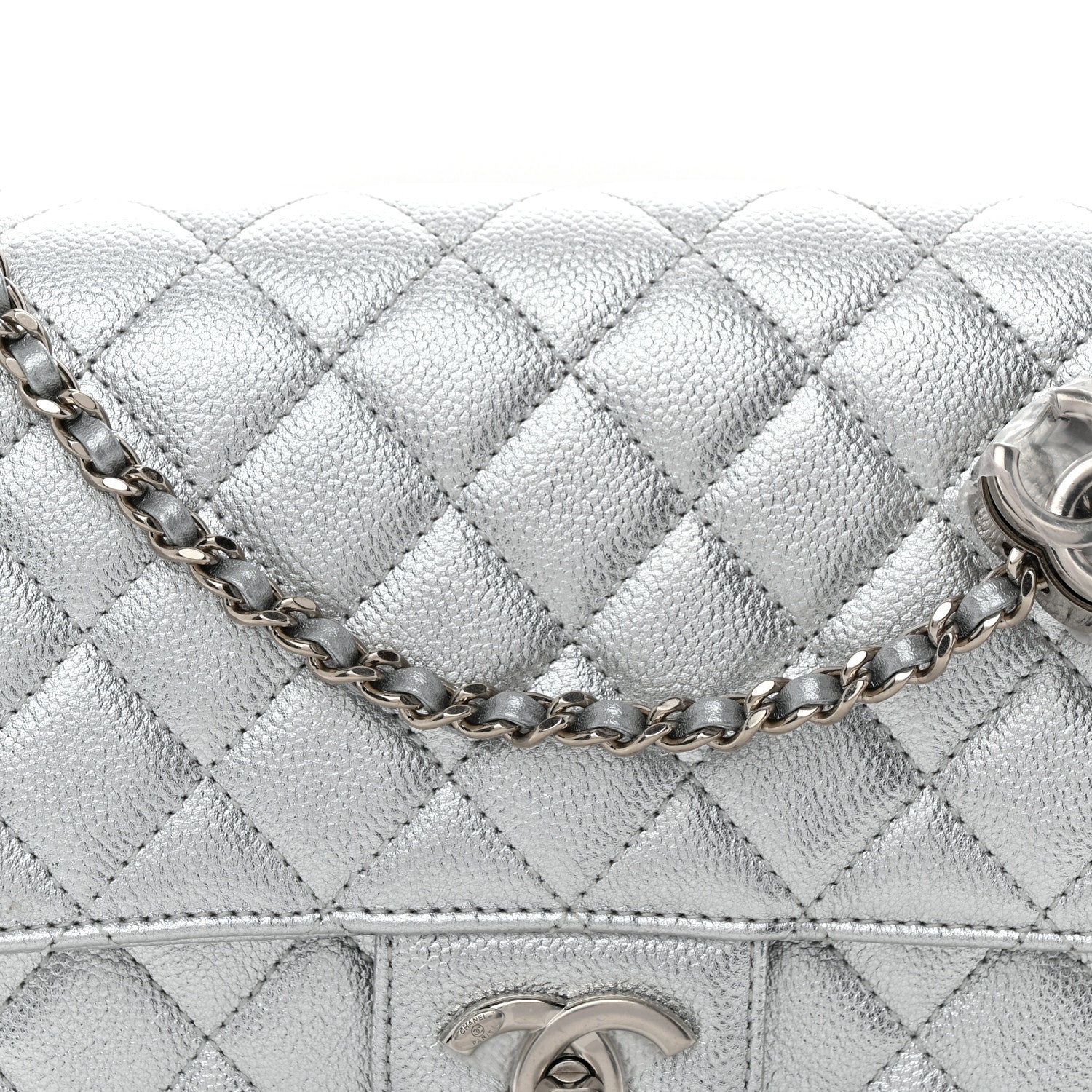 Chanel Metallic Caviar Quilted Medium CC Slide Flap Silver 8 of 10