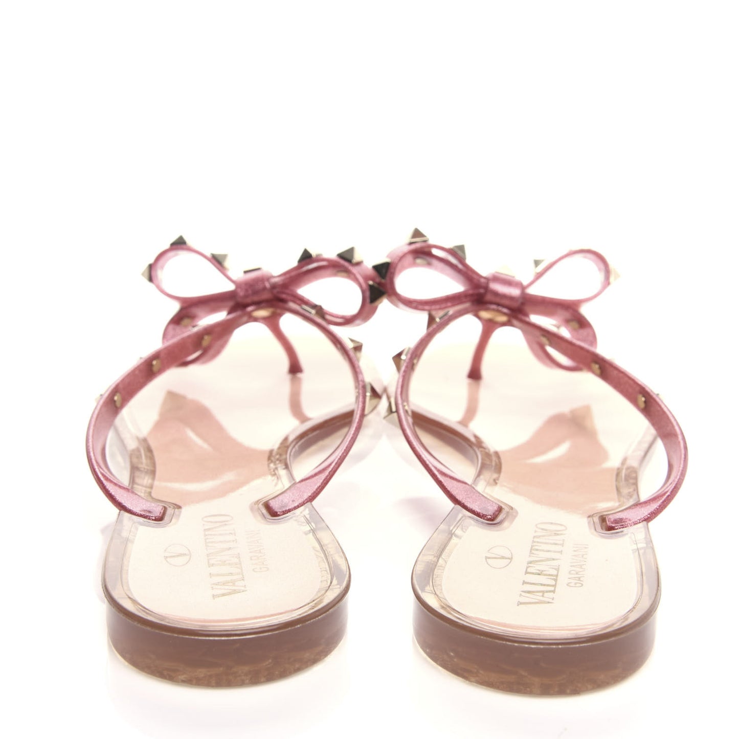PVC Jelly Glitter Rockstud Bow Thong Sandals 40 Pink