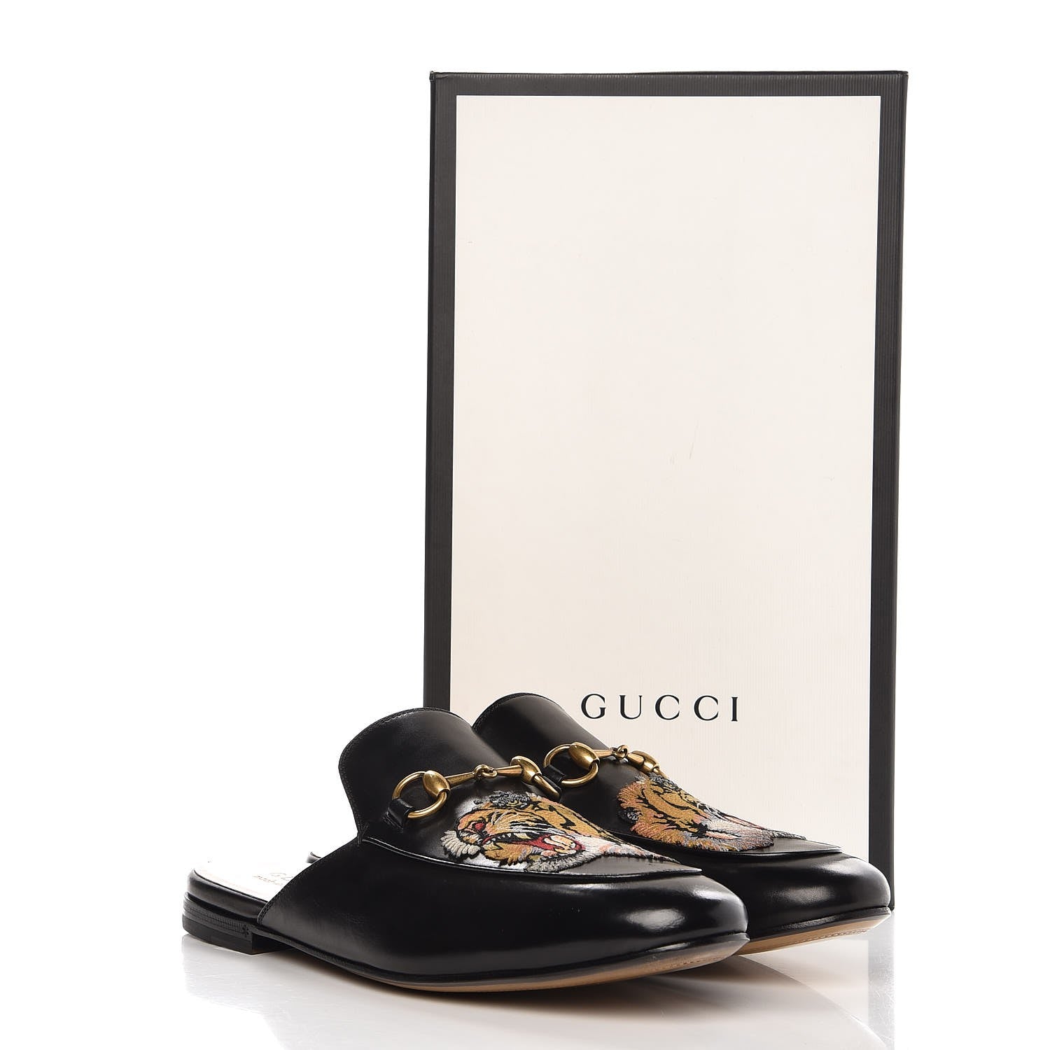 Gucci Calfskin Tiger Embroidered Mens Princetown Slippers 9 Black 10 of 10