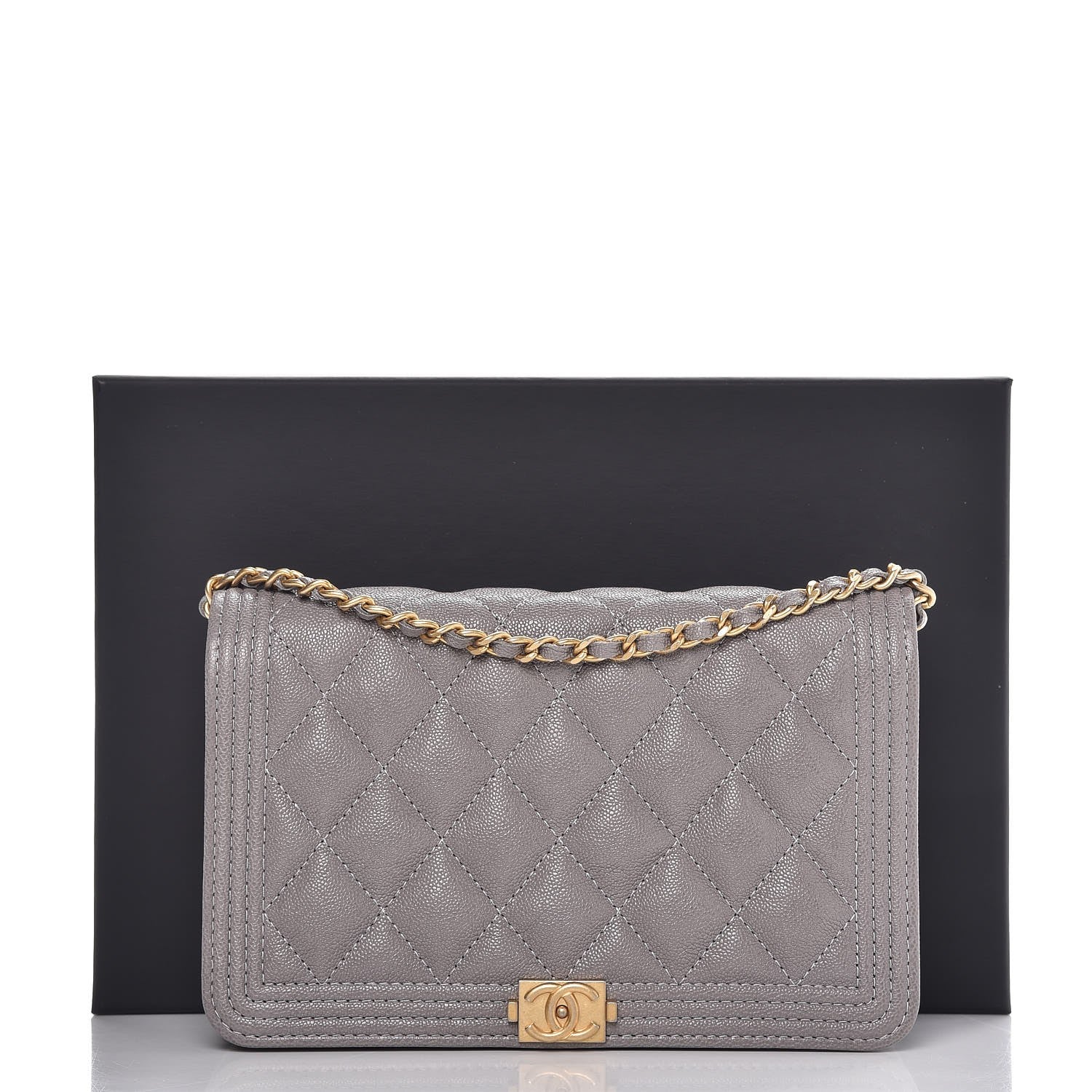 Chanel Caviar Quilted Boy Wallet On Chain WOC Grey 10 of 10