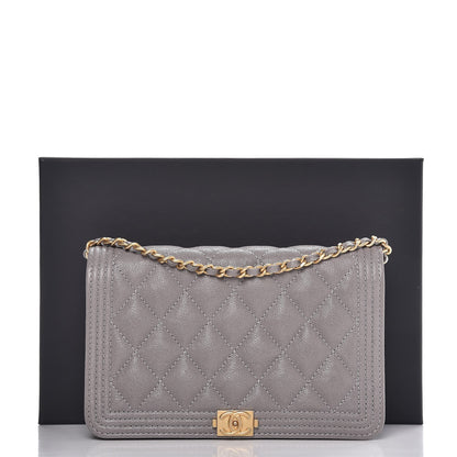 Chanel Caviar Quilted Boy Wallet On Chain WOC Grey 10 of 10
