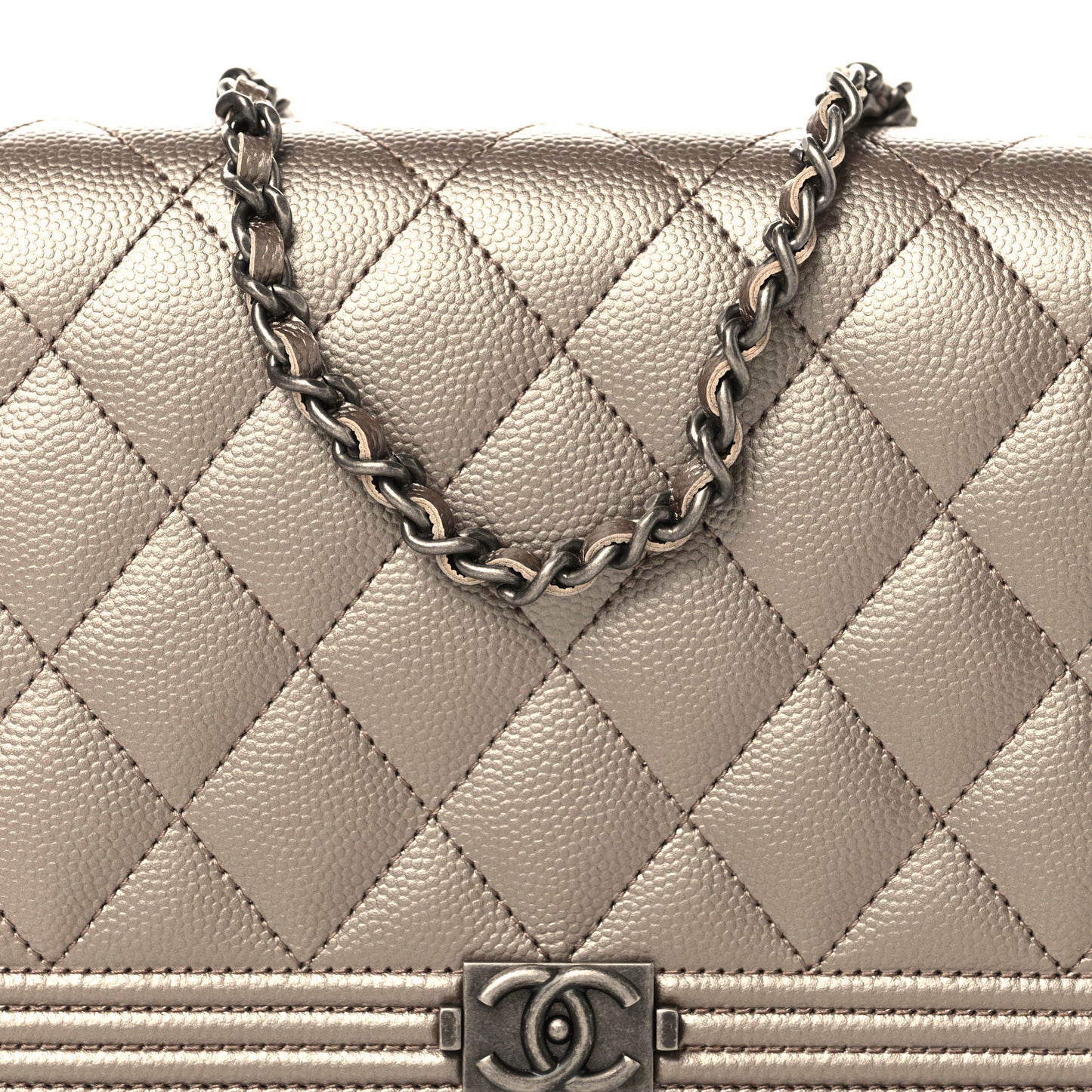 Metallic Caviar Quilted Boy Wallet On Chain WOC Copper