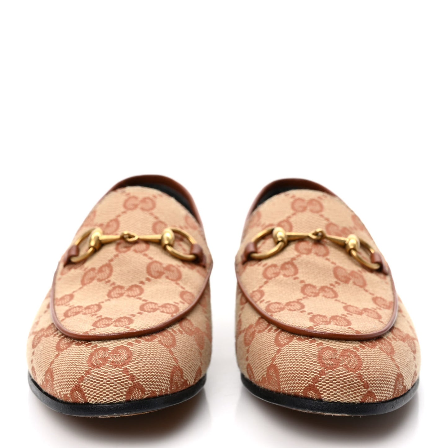 Canvas GG Monogram Horsebit Womens Jordaan Loafers 35 Beige Ruggine