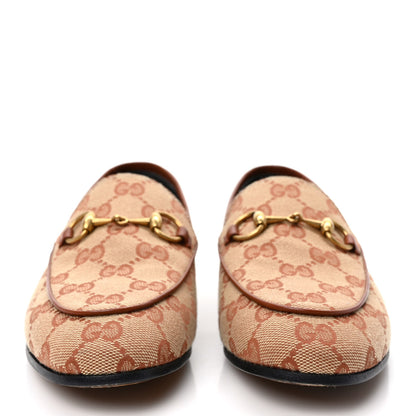 Gucci Canvas GG Monogram Horsebit Womens Jordaan Loafers 35 Beige Ruggine 2 of 8