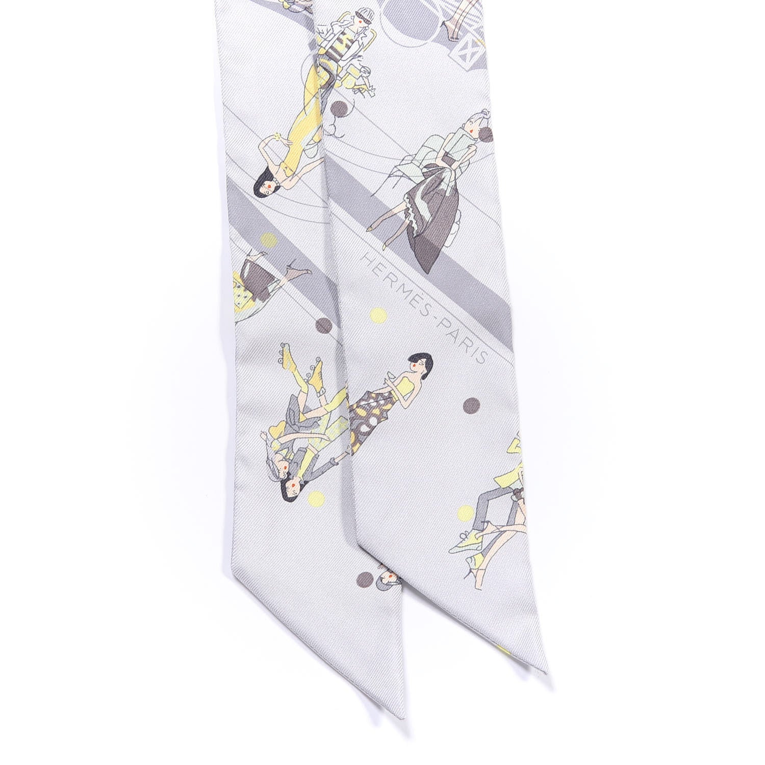 Hermes Silk Ex-Libris Les Parisie Twilly Gris Perle Jaune Soufre 3 of 8