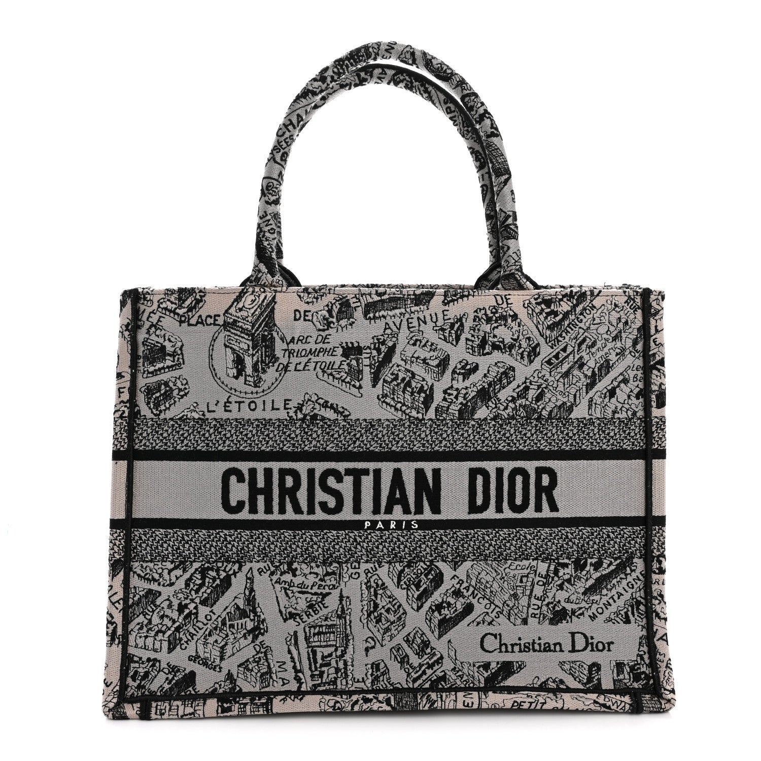 Christian Dior Canvas Embroidered Medium Plan De Paris Book Tote Grey ...