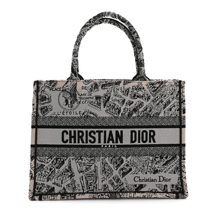 Christian Dior Canvas Embroidered Medium Plan De Paris Book Tote Grey Black 1 of 13