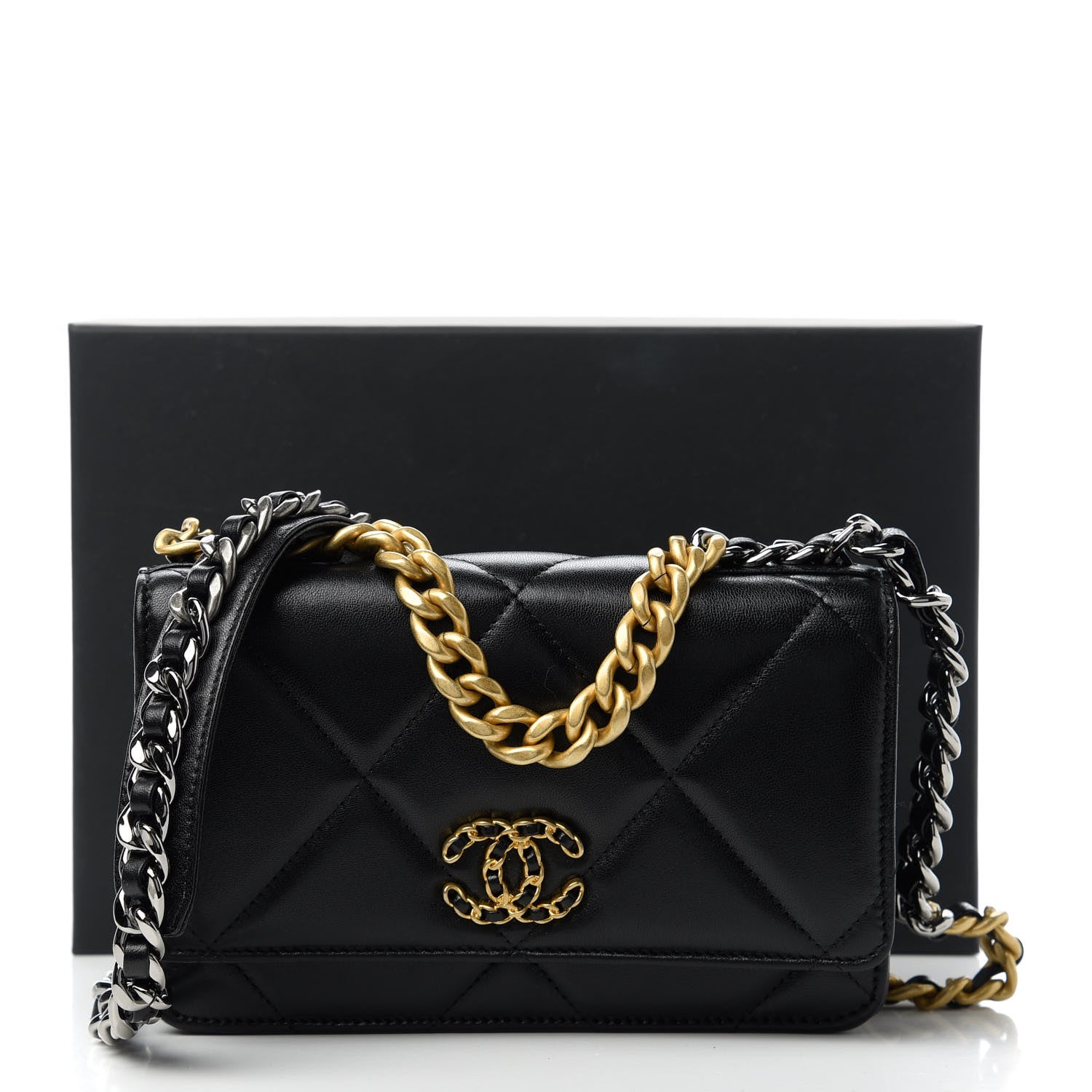 Chanel Goatskin Quilted Chanel 19 Wallet On Chain WOC Black 12 of 12