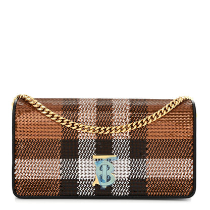 Burberry Calfskin Sequin Check Embellished TB Lola Chain Wallet Dark Birch 1 of 9