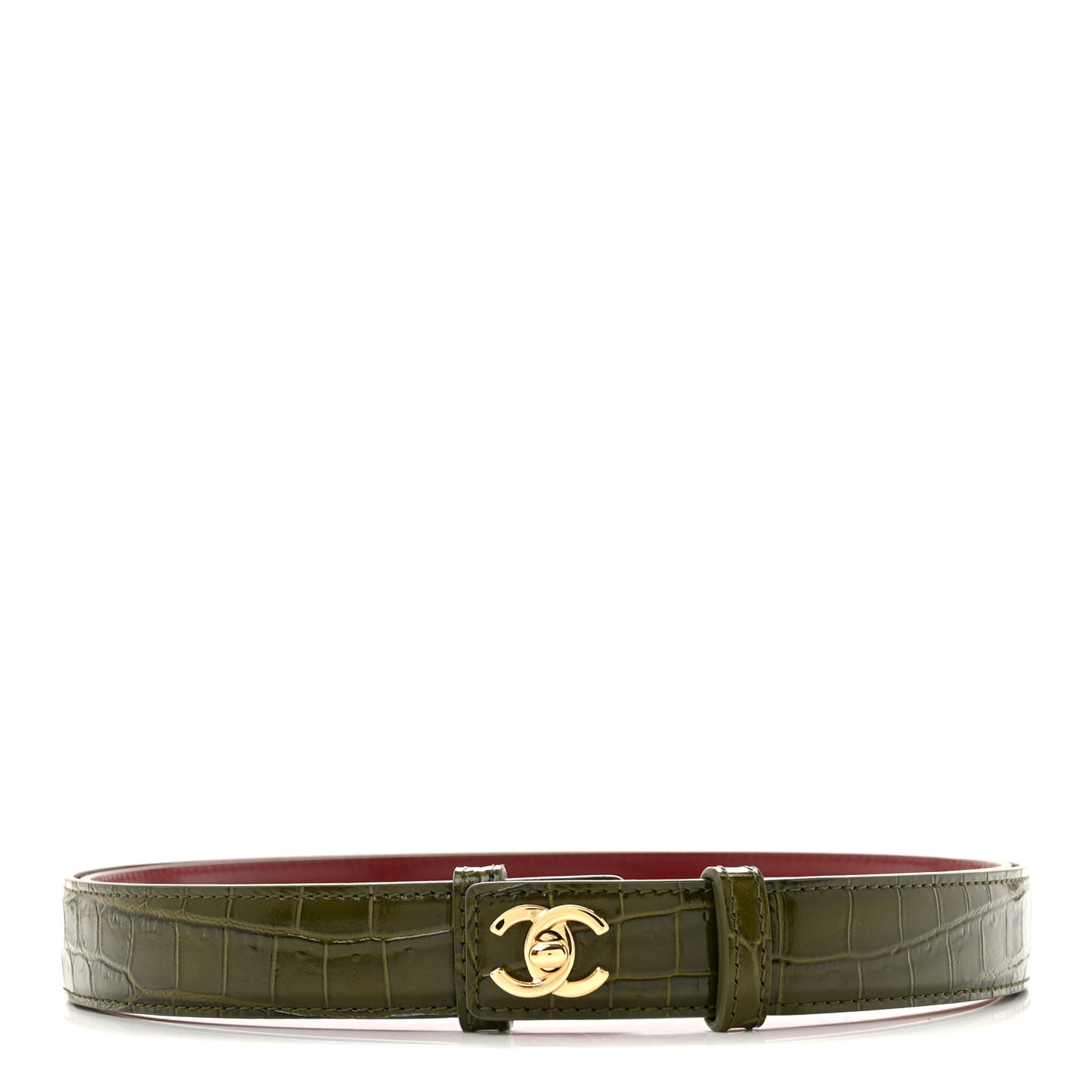 Crocodile Embossed Calfskin Belt  Khaki