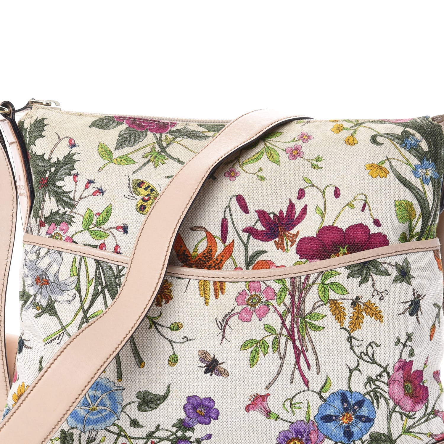 Gucci Canvas Calfskin Flora Perforated Medium Flat Messenger Bag White 7 of 9
