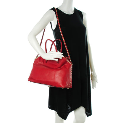 Valentino Garavani Vitello Rockstud Dome Satchel Red 2 of 7