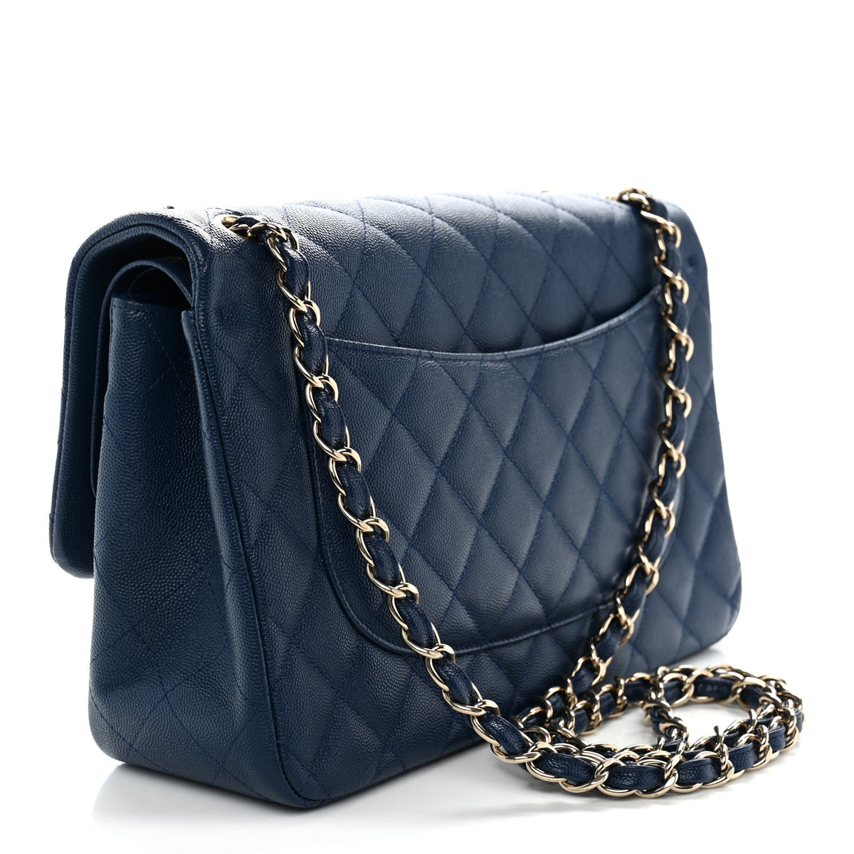 Caviar Quilted Jumbo Double Flap Navy Blue