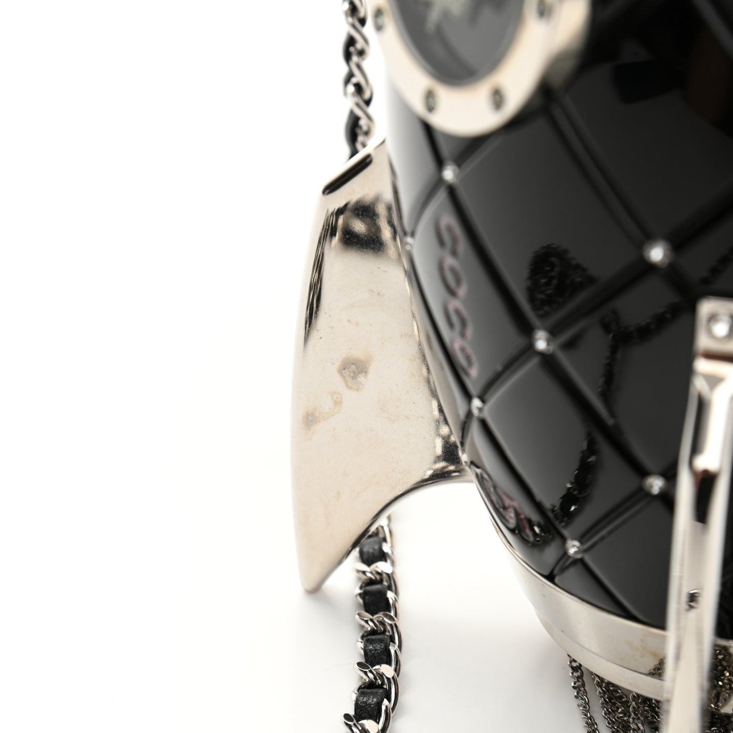 Plexiglass Crystal Rocket Ship Minaudière Clutch Black